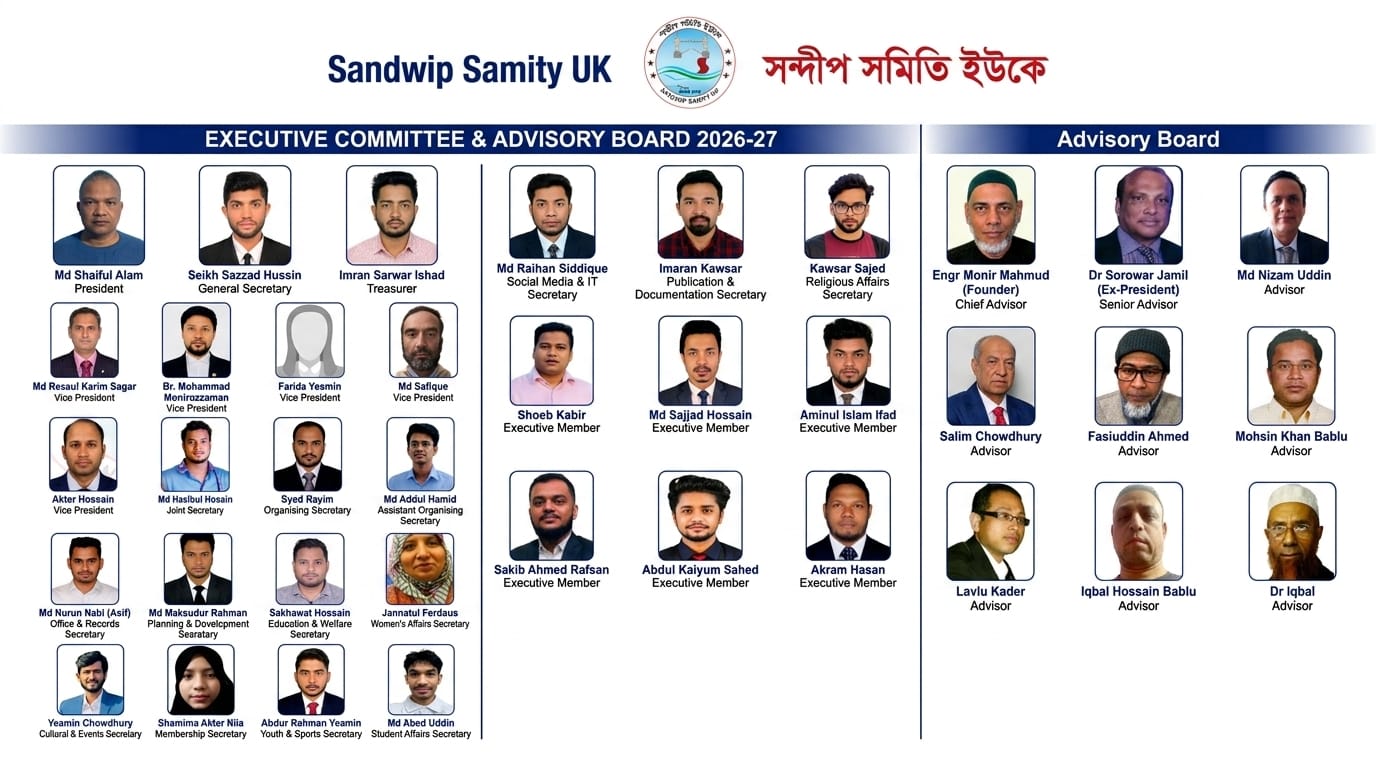সন্দীপ সমিতি ইউকের নতুন কার্যনির্বাহী পরিষদ গঠন